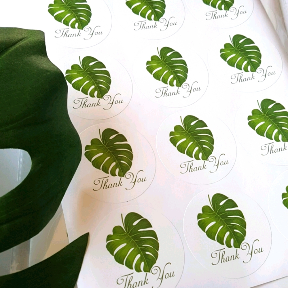 24 pcs Thank You Stickers Banana Leaf 2.5" Inches